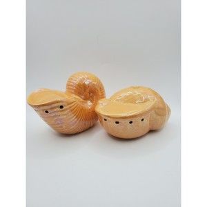 Unbranded Iridescent Salt & Pepper Shakers Set Nautical Ceramic Seashells Beach
